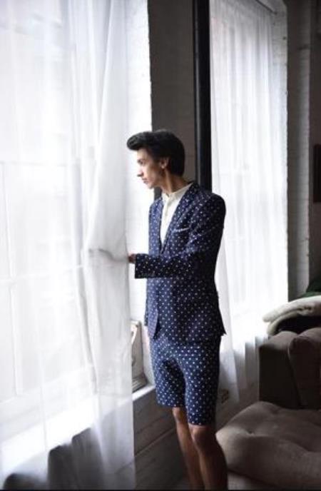 Mens Suit Navy White Dot
