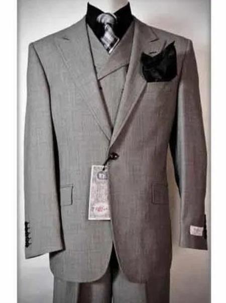 Classic Fit - Pleated Pants - Double Breasted Suits Vest - Peak Lapel 1920s Look - Men's Fabric Slanted Vest Grey Three Piece Suit