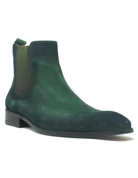 Mens Green Dress Shoes Mens Leather Suede Chelsea High Boots Olive