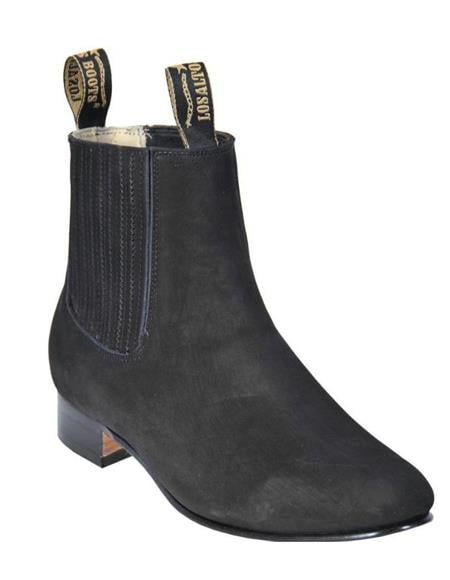 Black Los Altos Boots Men's Charro Botin Short Ankle Suede Boots