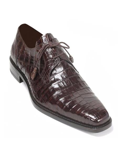 Mezlan Brand Mezlan Alligator Shoes - Mezlan Crocodile Shoes Men's Dress Shoes Sale Mezlan Men's Crocodile Brown Anderson Lace-Up