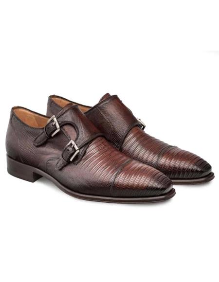 Mezlan Brand Mezlan Alligator Shoes - Mezlan Crocodile Shoes Men's Dress Shoes Sale Mezlan Cognac Cap Toe Dress Double Monk Men's Shoes- Men's Buckle Dress Shoes