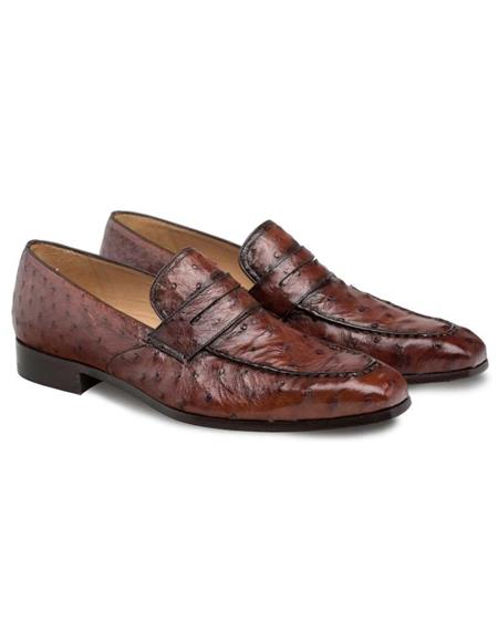 Mezlan Brand Mezlan Alligator Shoes - Mezlan Crocodile Shoes Men's Dress Shoes Sale Mezlan Men's Brandy Genuine Ostrich Men's Classic Slip On