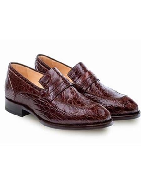 Mezlan Brand Mezlan Alligator Shoes - Mezlan Crocodile Shoes Men's Dress Shoes Sale Mezlan Men's Genuine Crocodile Brown Classic Men's Stylish Dress Loafer