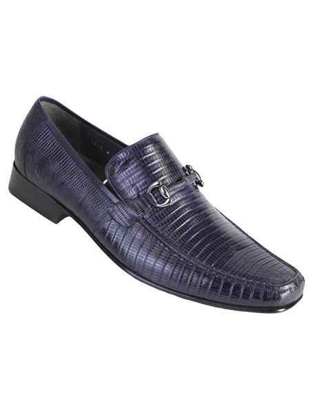 Men's Navy Genuine Teju Lizard Skin Slip-on By Los Altos