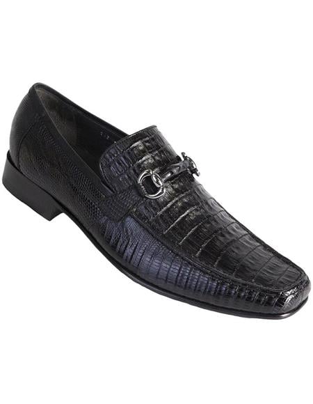 Men's Black Genuine Caiman Belly & Lizard Slip On By Los Altos