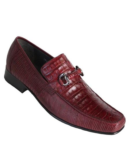 Men's Burgundy Genuine Caiman Belly and Lizard Slip On By Los Altos