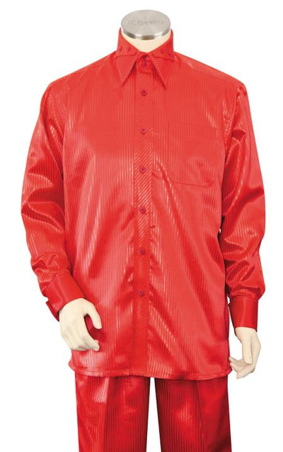 Sateen Shirt and Pants Men's Walking Suit - Silk Leisure Suit Red