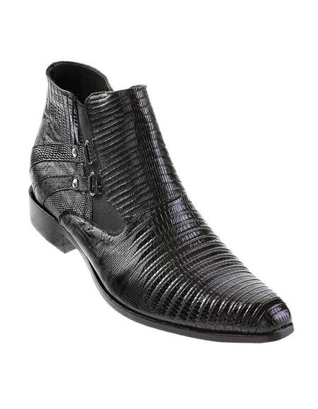 Mens Dress Ankle Boots Los Altos Boots Short Cowboy Boot - Western Ankle Boots Exotic Skin + Black + Skin Type