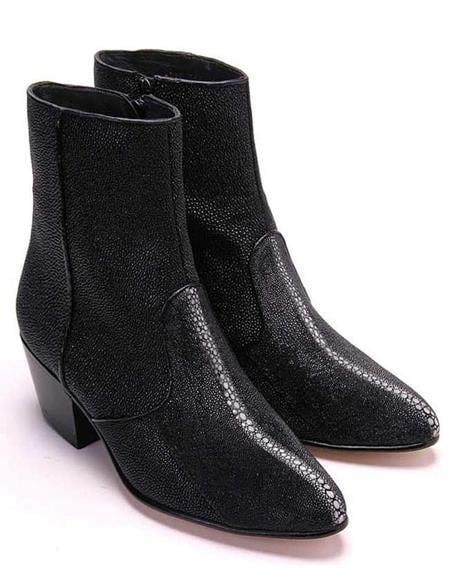 Mens Dress Ankle Boots Los Altos Boots Short Cowboy Boot - Western Ankle Boots Exotic Skin + Black + Skin Type