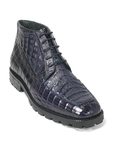 Mens Dress Ankle Boots Los Altos Boots Short Cowboy Boot - Western Ankle Boots Exotic Skin + Navy + Skin Type