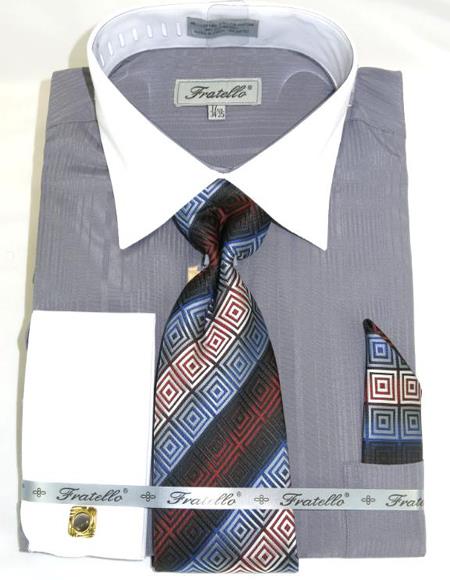 Grey Colorful Men's Dress Shirt