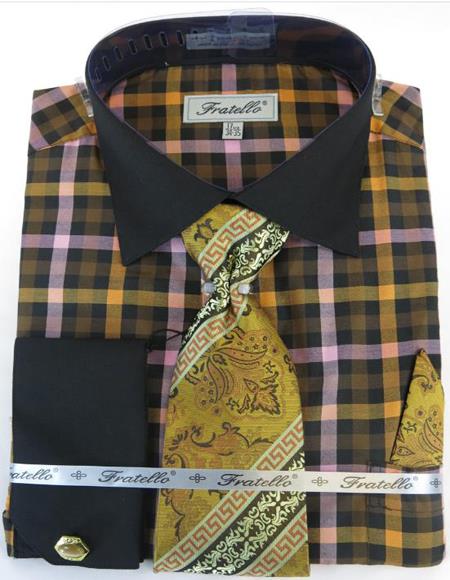 Black Taupe Colorful Men's Dress Shirt