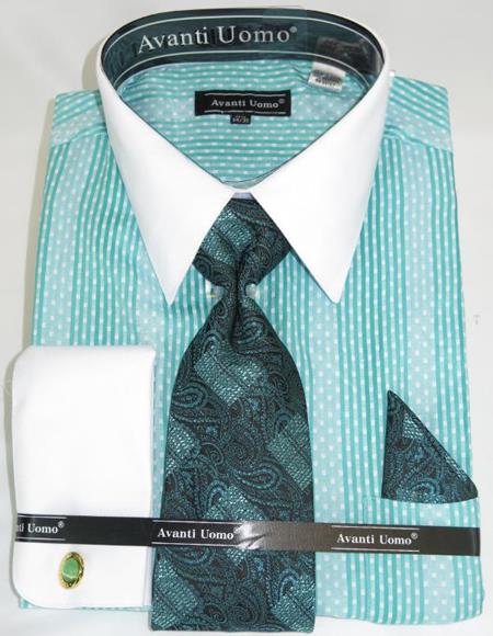 Mens Fashion Dress Shirts and Ties Mint Colorful Men's Dress Shirt
