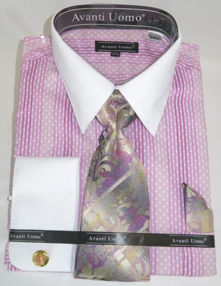 Mens Fashion Dress Shirts and Ties Pink Colorful Men's Dress Shirt