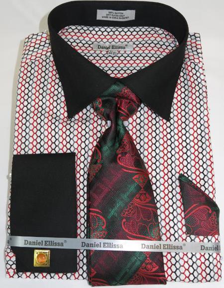 Mens Fashion Dress Shirts and Ties Black Multi Colorful Men's Dress Shirt