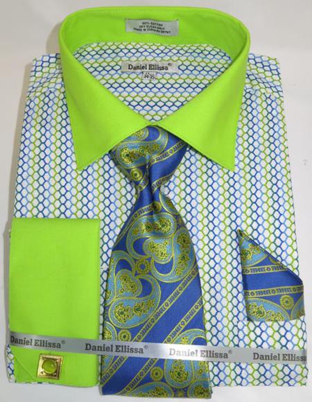 Mens Fashion Dress Shirts and Ties Green Lime Multi Colorful Men's Dress Shirt
