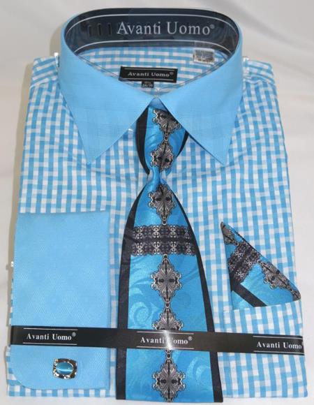 Mens Fashion Dress Shirts and Ties Aqua Blue Colorful Men's Dress Shirt