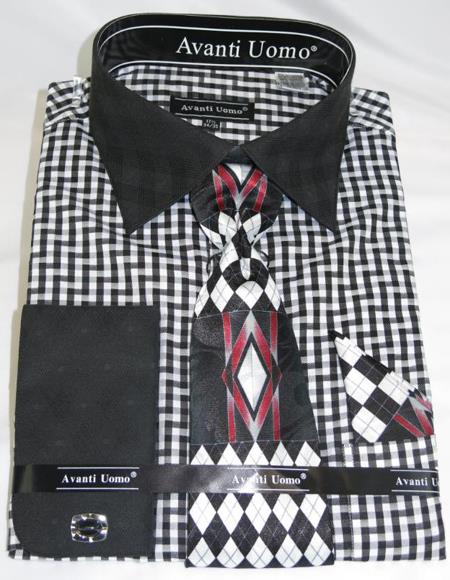 Mens Fashion Dress Shirts and Ties Black White Colorful Men's Dress Shirt