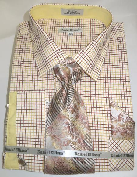 Mens Fashion Dress Shirts and Ties Beige Colorful Men's Dress Shirt