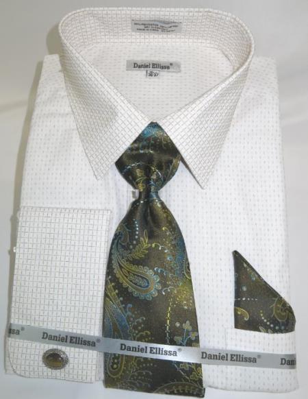 Mens Fashion Dress Shirts and Ties Beige Colorful Men's Dress Shirt