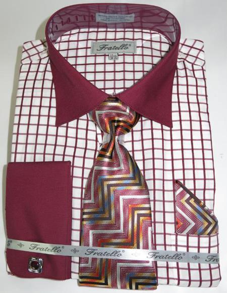 Mens Fashion Dress Shirts and Ties Burgundy Colorful Men's Dress Shirt