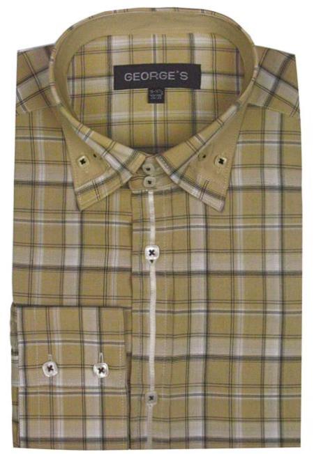 Patterned Dress Shirt - Men's Beige Plaid Fashion Shirts