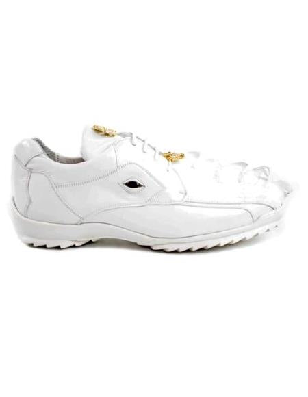 Men's Leather Lining Genuine Caiman Crocodilus and Soft Calf White