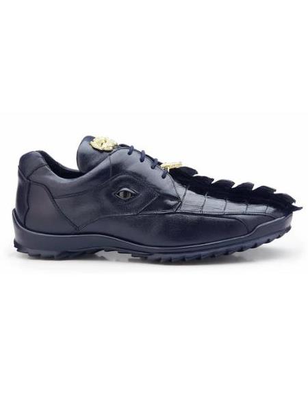 Men's Leather Lining Genuine Caiman Crocodilus and Soft Calf Night Blue
