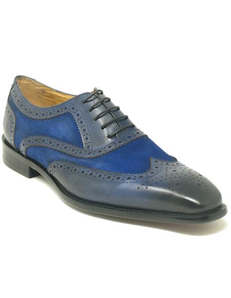 SKU#49593 Wingtip Shoe - Two Toned Shoe - Lace Up Shoes - Carrucci Shoes - Leather Shoes - Carrucci Brand Shoes + Blue - Teal Dress Shoe - Antique blue Shoe