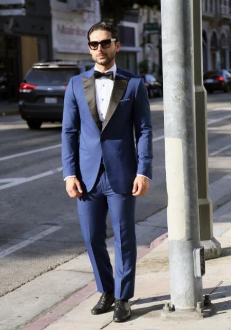 Prom Tuxedo - Wedding Tuxedo "Luna" Indigo 3-Piece Slim Fit Peak Lapel Tuxedo