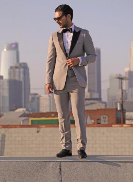 Prom Tuxedo - Wedding Tuxedo "Luna" Grey 3-Piece Slim Fit Peak Lapel Tuxedo