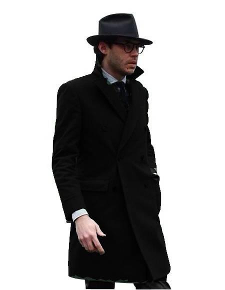 Double Breasted - Three Quarter Coat - Cashmere and Topcoat + Style# Manhattan Black