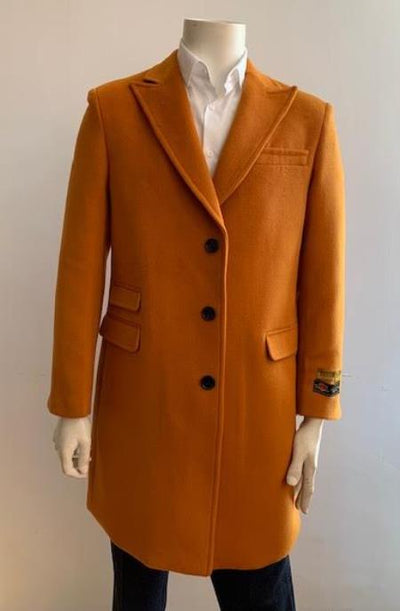 Men's Overcoat - Peak Lapel 1920s Style - Car Coat Three Quarter By Albereto Nardon + Orange