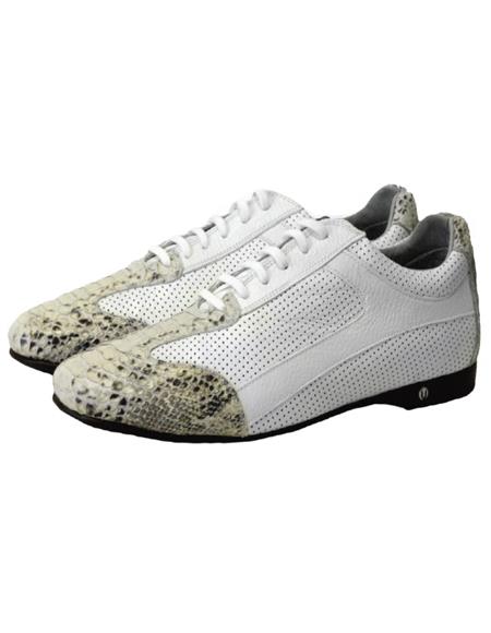 Men's Genuine Python and Calf Leather Rubber Sole Shoes