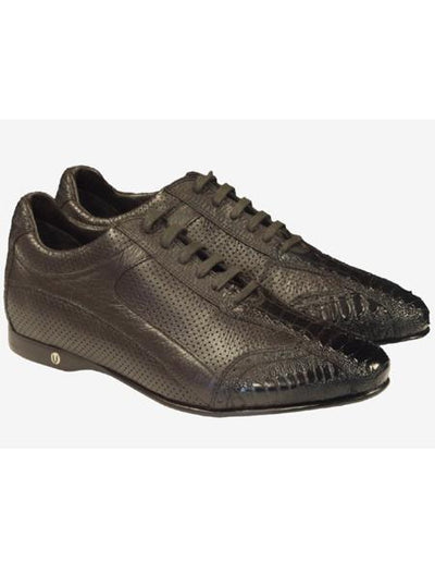 Men's Genuine Ostrich Leg and Calf Leather Faded Tone on Toe Rubber Sole Shoes