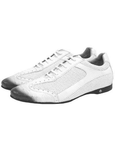 Men's Genuine Ostrich Quill and Calf Leather Faded Tone on Toe Rubber Sole Shoes