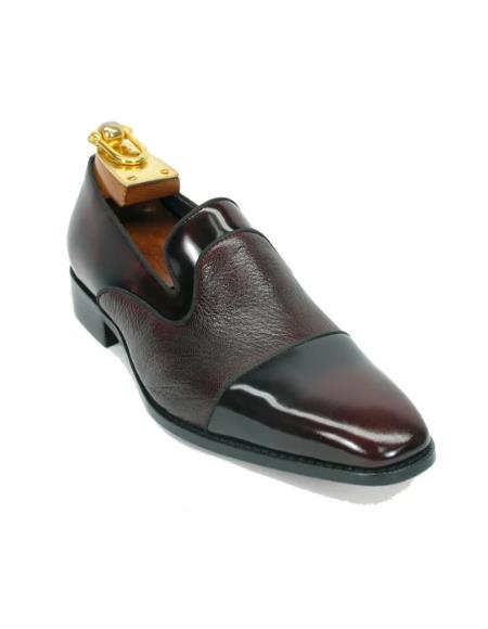 Mens Carrucci Shoes Mens Deerskin Leather Loafer-Burgundy