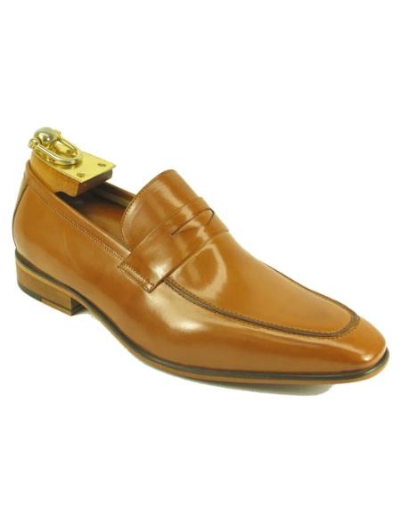 Mens Carrucci Shoes Mens Leather Loafer-Tan