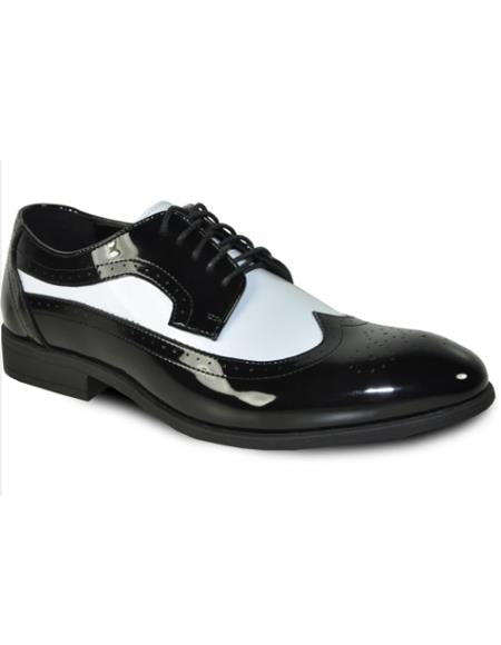 Men's Wide Width Dress Shoe Black Patent ~ White Patent