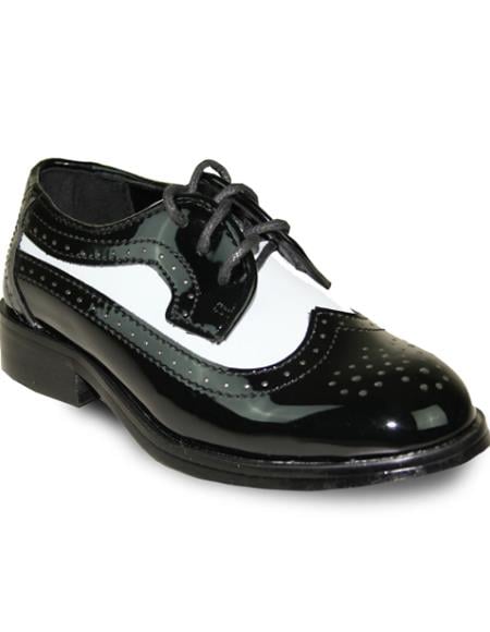 Men's Wide Width Dress Shoe Black Patent ~ White Patent