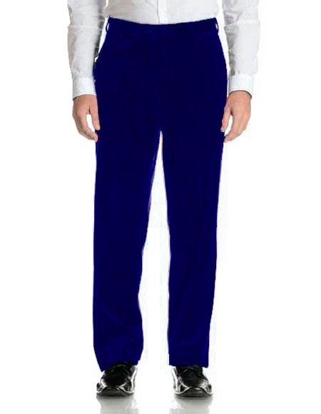Mens Navy Blue Velvet Flat Front Modern Fit Pant