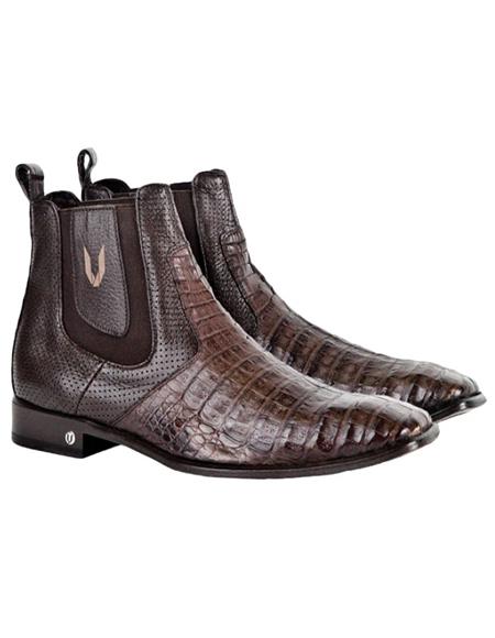 Mens Genuine Caiman Belly Handmade Shoes Brown