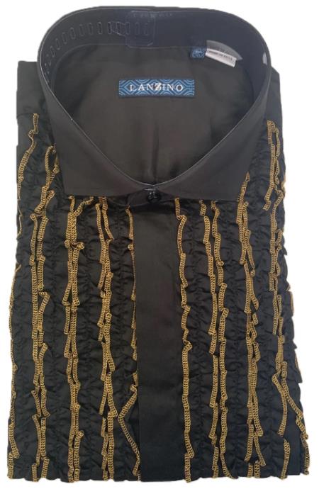 Mens Ruffle Tuxedo Shirt in Black and Gold