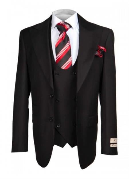 Rossi Man Black Dress Suit with Vest