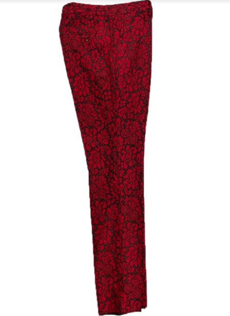 Fancy Pasiely Patterned Flat Front Pants Two Toned Floral Dress Slack