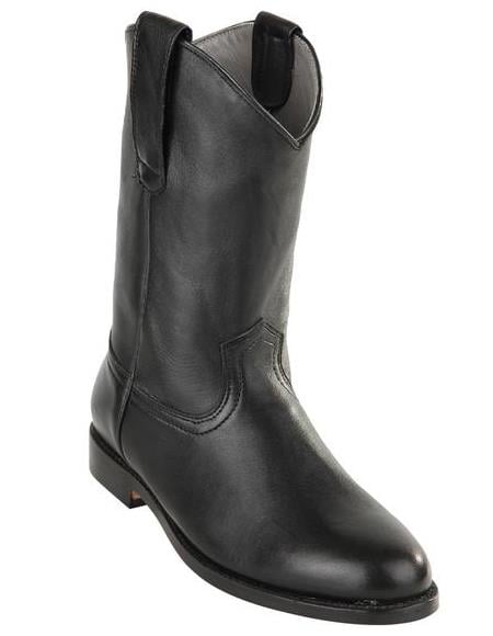 Mens Pull On Roper Boots With Leather Sole Black Deerskin Boots - Deer Boots - Deer Skin Boots