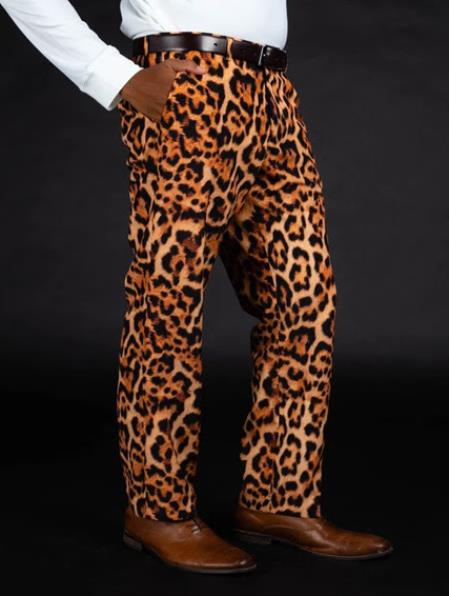 Mens 100% Polyester Slim Fit Leopard - Animal Print Pants