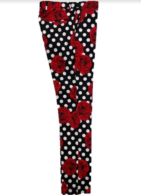 Red and Black Mix Color Dress Pants Mens Floral Dress Pants - Fashion Pants - Paisley Pants Black and White and Red Flower