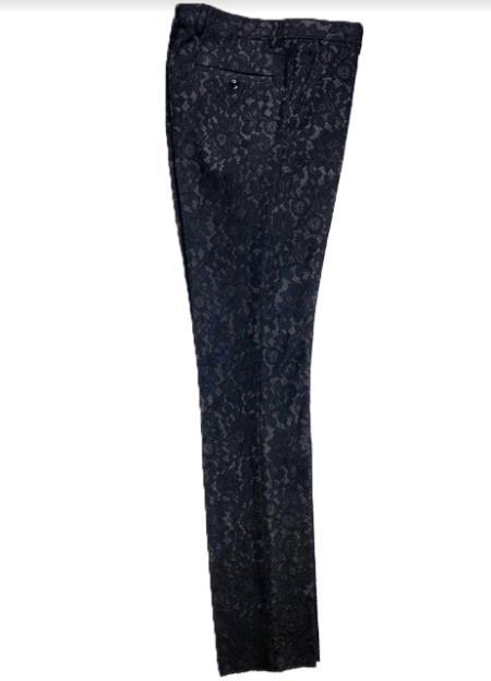 Mens Floral Dress Pants - Fashion Pants - Paisley Pants Black on Black Color